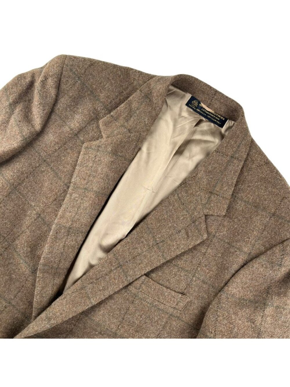 VTG Brooks Brothers Men's Tan/Brown Window Pane Flannel Blazer • 44 Long